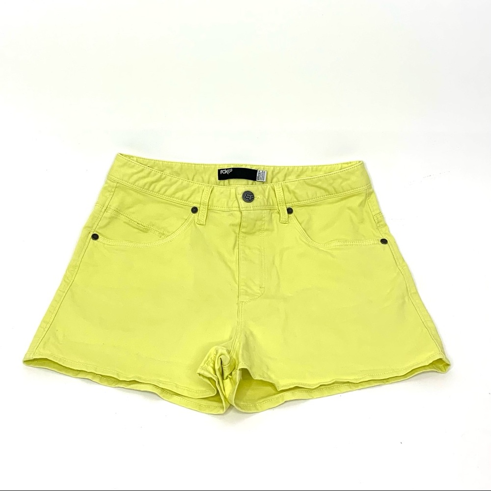 Fox Racing Neon Yellow High Rise Stretchable Fitted Jean Shorts With Logo Size 9